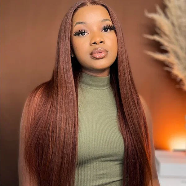 Glueless lace - front wig with a natural - looking hairlineLolly #33 Reddish Brown Glueless HD Lace Front Wigs Straight Pre Plucked Wear Go Colored Human Hair Wigs Glueless lace - front wig with a natural - looking hairlineLolly #33 Reddish Brown Glueless HD Lace Front Wigs Straight Pre Plucked Wear Go Colored Human Hair Wigs