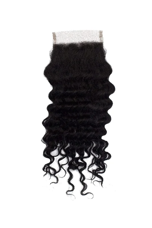 Glueless wig in a chestnut - brown color for a warm and rich appearanceBrazilian Closure - Deep Wave