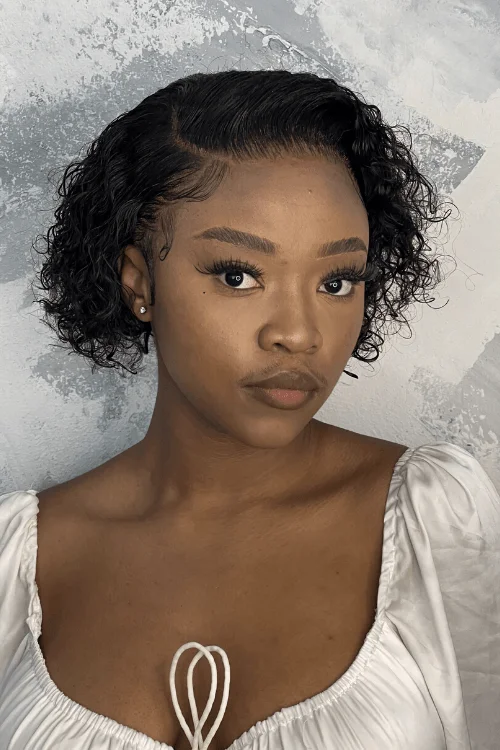 Glueless wig with a side - part for a more flattering lookBrazilian Hair Curly Full Frontal Wig Natural Black Glueless wig with a side - part for a more flattering lookBrazilian Hair Curly Full Frontal Wig Natural Black