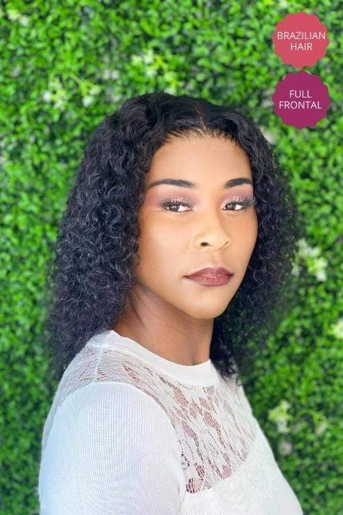 Glueless wig with a silk - base cap for a comfortable and smooth feelBrazilian hair Kinky Curl 18inch Full Frontal Wig Natural Black Glueless wig with a silk - base cap for a comfortable and smooth feelBrazilian hair Kinky Curl 18inch Full Frontal Wig Natural Black