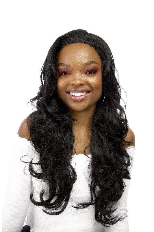 Glueless wig with a wavy texture for a beachy lookLong Wavy 26inch Frontal Lace Synthetic Hair Wig Natural Black Glueless wig with a wavy texture for a beachy lookLong Wavy 26inch Frontal Lace Synthetic Hair Wig Natural Black