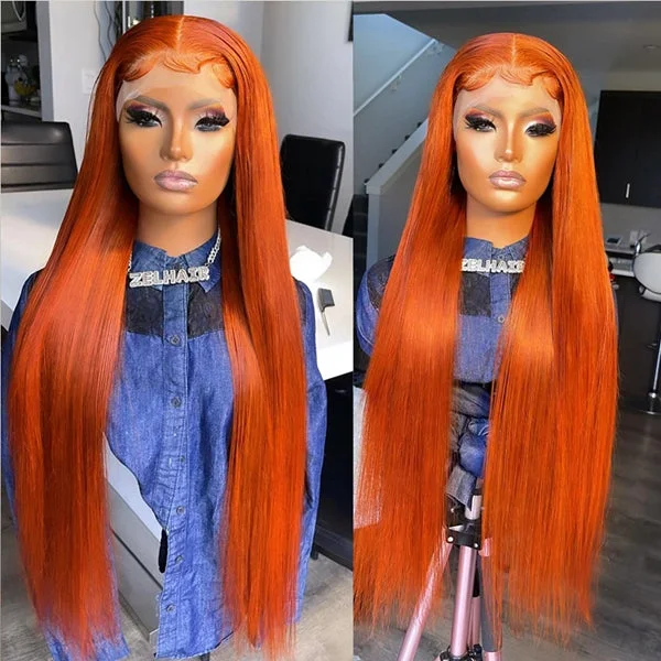 Glueless lace - front wig with a natural - looking hairlineGlueless Ginger Orange Lace Front Wig Ginger Straight Human Hair Wigs 250% Density Colored Wigs Glueless lace - front wig with a natural - looking hairlineGlueless Ginger Orange Lace Front Wig Ginger Straight Human Hair Wigs 250% Density Colored Wigs