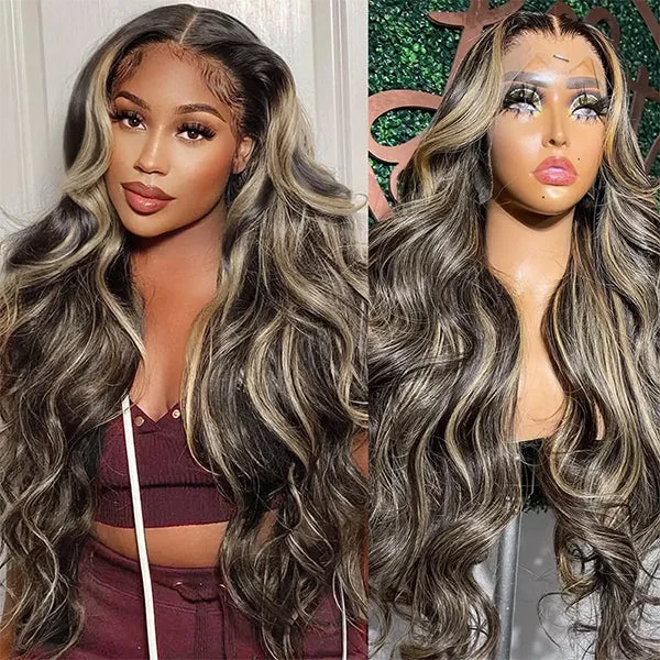 Glueless wig with a pre - bleached knot for a natural - looking scalpLolly 1B 27 Balayage Highlight 13x4 Glueless HD Lace Front Wig Body Wave Straight Pre Plucked Colored Human Hair Wigs Glueless wig with a pre - bleached knot for a natural - looking scalpLolly 1B 27 Balayage Highlight 13x4 Glueless HD Lace Front Wig Body Wave Straight Pre Plucked Colored Human Hair Wigs