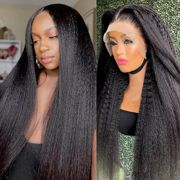 Glueless wig with a wispy fringe for a soft and feminine lookKinky Straight Wig 13x6 HD Lace Front Wig Glueless Human Hair Wigs Yaki Straight Lace Frontal Wig Glueless wig with a wispy fringe for a soft and feminine lookKinky Straight Wig 13x6 HD Lace Front Wig Glueless Human Hair Wigs Yaki Straight Lace Frontal Wig