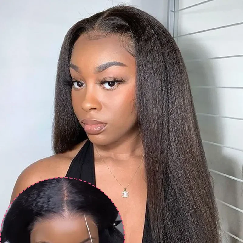Glueless wig with a pre - plucked hairline for a more natural lookLumiere Kinky Straight Ready To Go Glueless Wigs for Beginners 4x6 Pre-cut HD Lace Wigs Human Hair Glueless wig with a pre - plucked hairline for a more natural lookLumiere Kinky Straight Ready To Go Glueless Wigs for Beginners 4x6 Pre-cut HD Lace Wigs Human Hair
