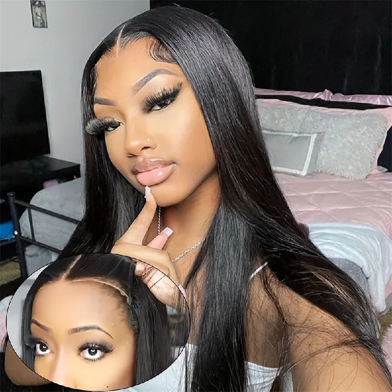 Glueless wig with a side - part for a more flattering lookLumiere Pre-cut Easy To Wear Wig Straight 4x6 Lace Front Human Hair Glueless Wigs Glueless wig with a side - part for a more flattering lookLumiere Pre-cut Easy To Wear Wig Straight 4x6 Lace Front Human Hair Glueless Wigs