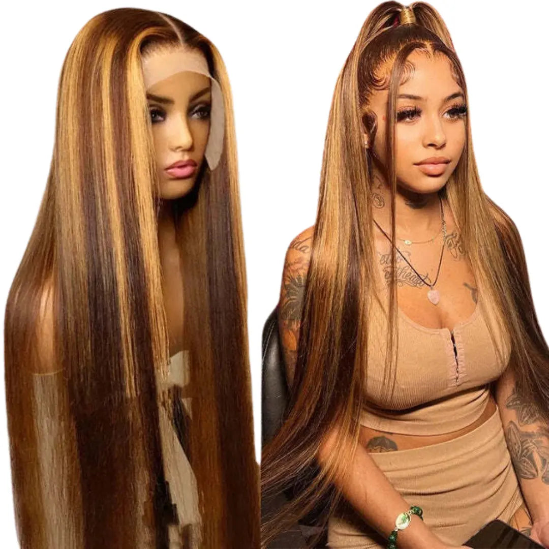 Glueless wig with a side - swept bang for a sophisticated lookRIO 100% Human Hair 13X6 HD Lace Frontal Wig- Straight P4/27 (Choose Length) Glueless wig with a side - swept bang for a sophisticated lookRIO 100% Human Hair 13X6 HD Lace Frontal Wig- Straight P4/27 (Choose Length)