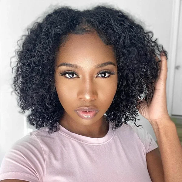 Glueless wig with a middle - part for a classic and elegant styleMslynn V Part Wig Short Curly Bob Human Hair Wigs Glueless Bob Wig Glueless wig with a middle - part for a classic and elegant styleMslynn V Part Wig Short Curly Bob Human Hair Wigs Glueless Bob Wig