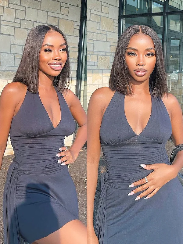 Glueless wig with a wavy texture for a beachy lookBlunt Cut Short Bob Style Glueless Wig Invisible Knots 5x5 Swiss HD Pre-Cut Lace Glueless wig with a wavy texture for a beachy lookBlunt Cut Short Bob Style Glueless Wig Invisible Knots 5x5 Swiss HD Pre-Cut Lace
