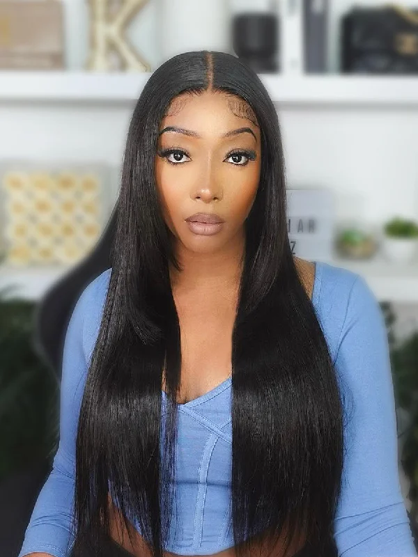 Glueless wig with a straight texture for a sleek and minimalist lookVirgin Straight Glueless Wig Invisible Small Knots 5x5 Swiss HD Pre-Cut Lace 180% Density Glueless wig with a straight texture for a sleek and minimalist lookVirgin Straight Glueless Wig Invisible Small Knots 5x5 Swiss HD Pre-Cut Lace 180% Density