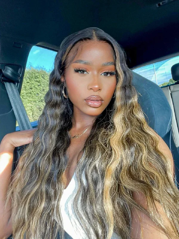 Glueless wig with a natural - looking root for a more realistic lookBlonde Highlights Deep Wave Glueless Wig Invisible Small Knots 5x5 Swiss HD Pre-Cut Lace Sun-Kissed Glueless wig with a natural - looking root for a more realistic lookBlonde Highlights Deep Wave Glueless Wig Invisible Small Knots 5x5 Swiss HD Pre-Cut Lace Sun-Kissed