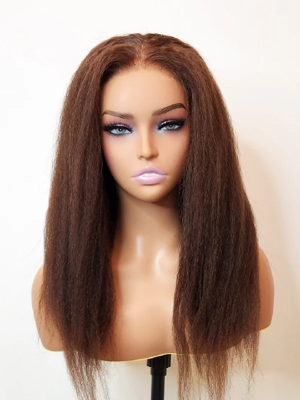 Glueless wig with a straight texture for a sleek and minimalist lookKinky Straight Glueless Wig Invisible Small Knots 5x5 Swiss HD Pre-Cut Lace 16-18" 180% Density Espresso Glueless wig with a straight texture for a sleek and minimalist lookKinky Straight Glueless Wig Invisible Small Knots 5x5 Swiss HD Pre-Cut Lace 16-18" 180% Density Espresso