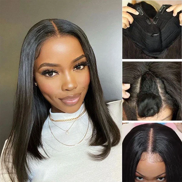 Glueless wig with a straight texture for a sleek and minimalist lookMslynn Straight Short V Part Bob Wigs Remy Human Hair Wigs For Women Glueless Wig Glueless wig with a straight texture for a sleek and minimalist lookMslynn Straight Short V Part Bob Wigs Remy Human Hair Wigs For Women Glueless Wig