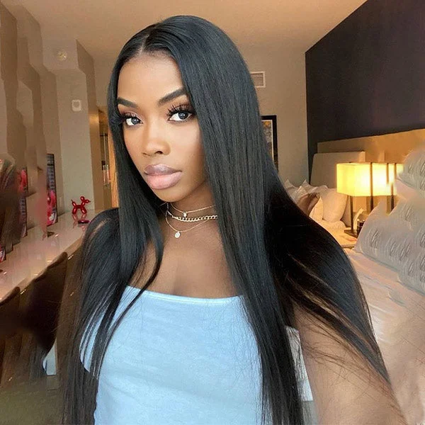 Glueless wig in a chestnut - brown color for a warm and rich appearanceV Part Wig Straight Human Hair No Leave Out Thin Part Upgrade U Part Wig Glueless Wig