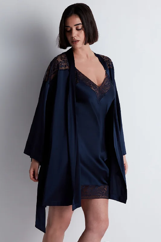 Midnight Whisper Silk Kimono Evening Blue