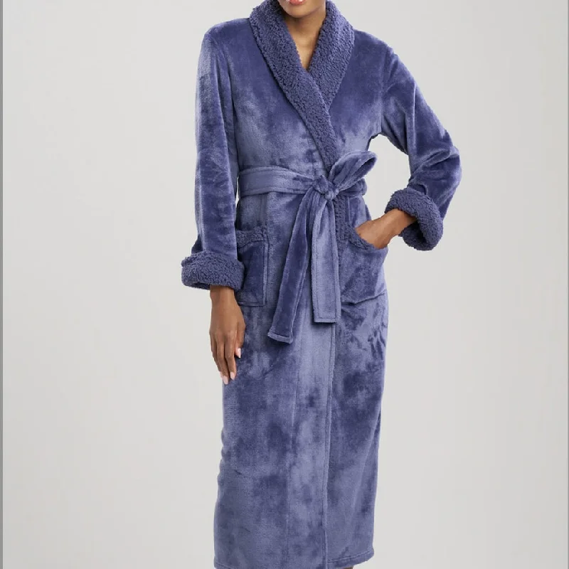 Natori Plush Sherpa 52" Robe D74068 in French Navy